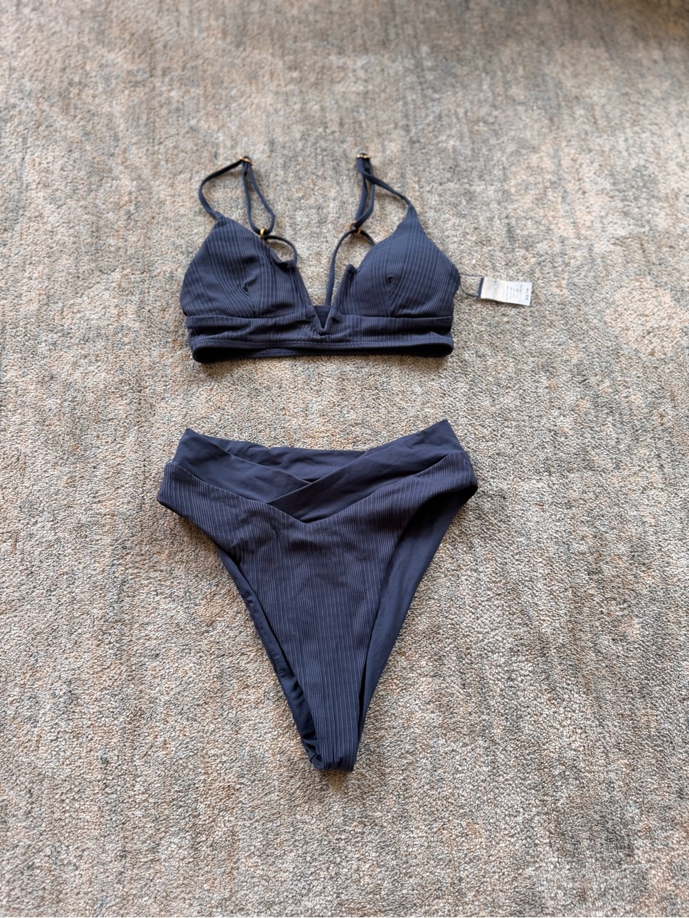 l*space Navy Ribbed V-Waist Bikini Set - Picture 1 of 4